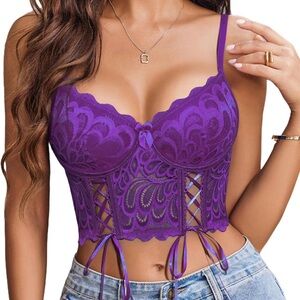 Purple Sleeveless Bustier Lace Corset Crop Top